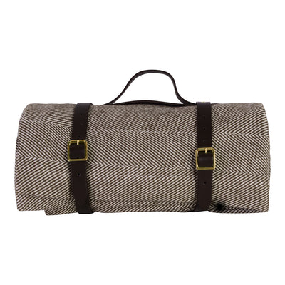 Lisbon Cotton Herringbone Picnic Blanket with Leather Carry Strap