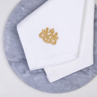 Crest Embroidered Pure Linen Napkins