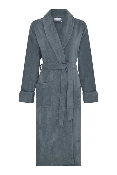 Ravenna White or Grey Luxury Organic Cotton Velour Unisex Dressing Gown with Towelling Lining