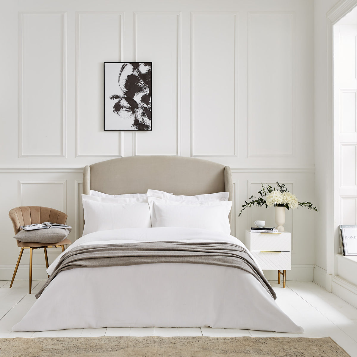 Lightweight grey cotton herringbone blanket for layering on summer nights